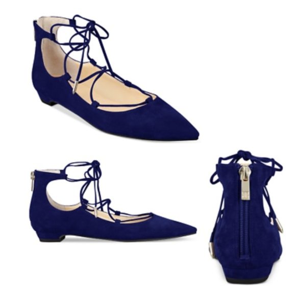Ivanka Trump Blue Suede Lace-up Flats - Picture 1 of 6